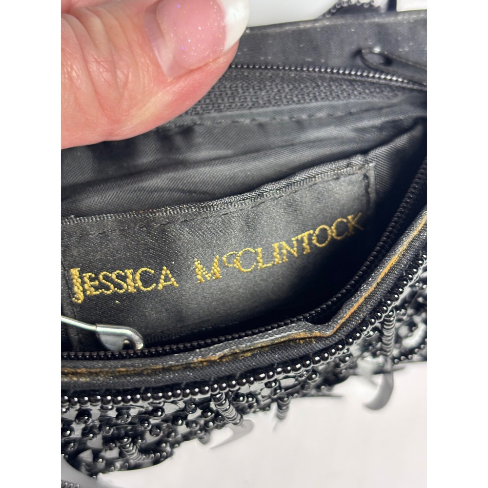 Jessica McClintock Black Sequin‎ Fringe Evening Bag Purse - Picture 5 of 7